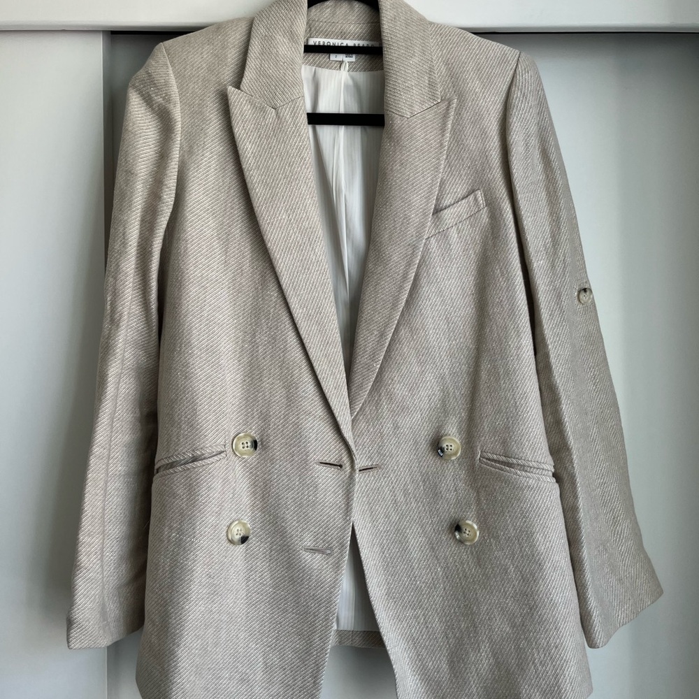 Veronica Beard Parineti Double Breasted Blazer in Ivory, size 2